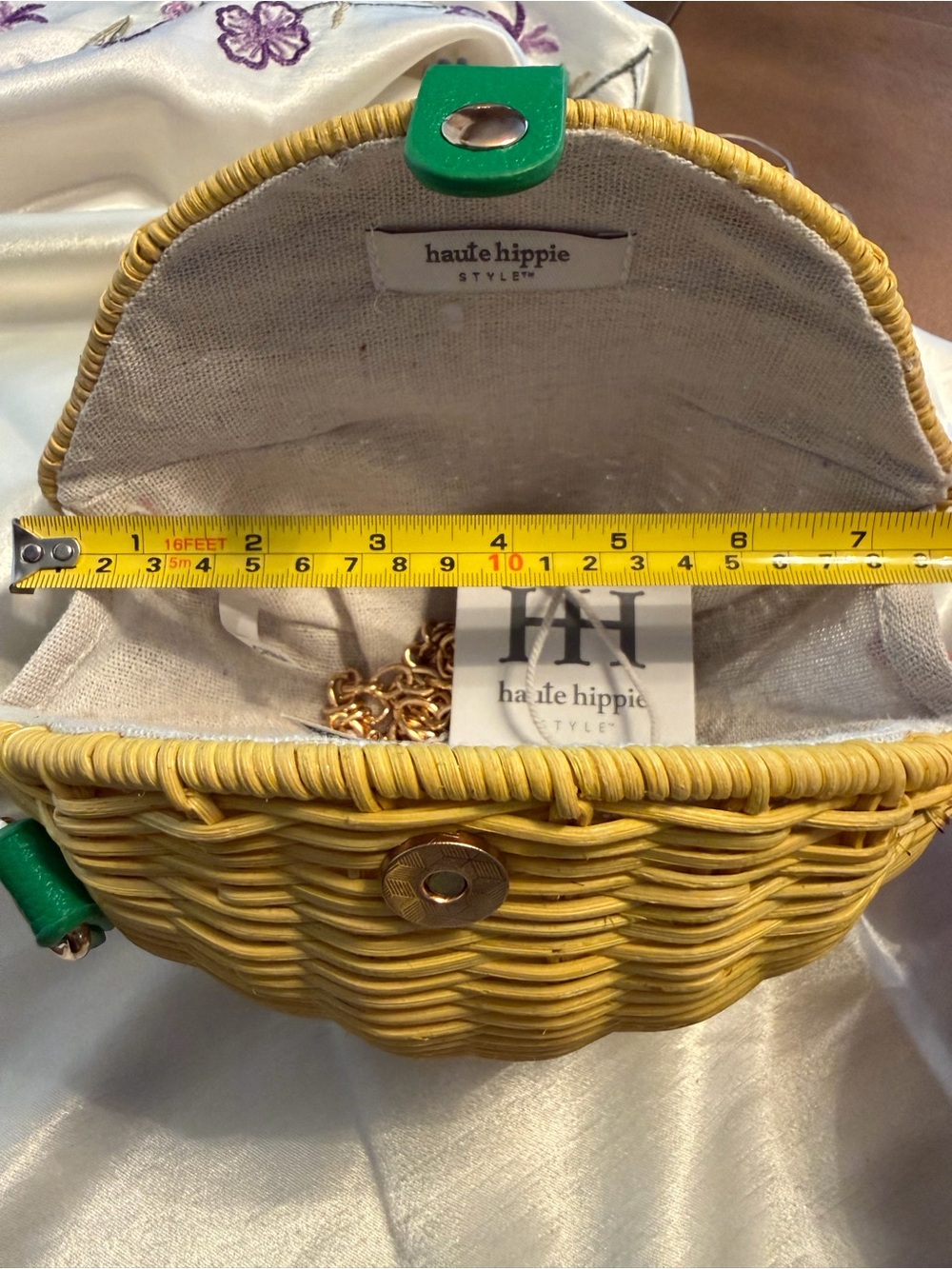 Haute Hippie Yellow Woven Mini Bag with Green Trim - Picture 9 of 11
